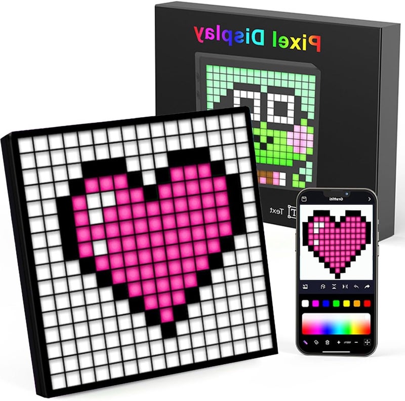 AVEKI LED Pixel Display, 16x16 Pixel Art DIY Display Screen Matrix Panel with Fun Text and Digital Clock, RGB Cool Smart Led Display APP Control Creative Animation for Kids Adults Gaming Room Decor (Black) - Image 1